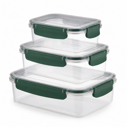 Set mediu de cutii depozitare rectangulare etanșe gold 3 buc (500-1000-1500 ml) - produs pe fundal alb