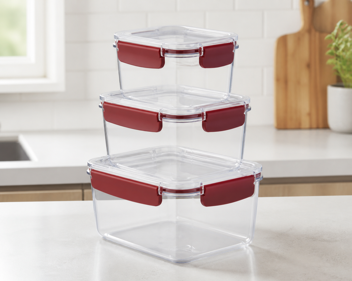 Set mare de cutii depozitare rectangulare etanșe gold 3 buc (700-1400-2500 ml) - imagine de prezentare