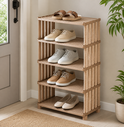 Raft pentru pantofi rattan - imagine produs în ambient