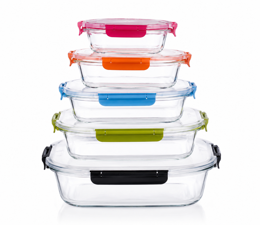 Square leakproof 5 pcs storage box set (500-900-1500-2400-3750)